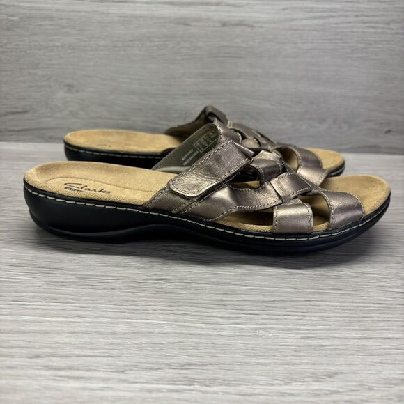 Clarks Collection Leisa Sz 9.5W Brown Metallic Leather Adjustable Straps Sandals - Picture 7 of 12
